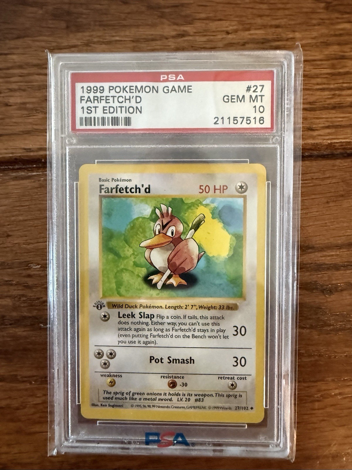Pokémon TCG Farfetch'd 1st Edition Base Set Shadowless 27/102 PSA 10 1999