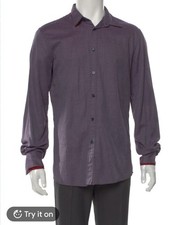 Alexander McQueen Mens Slim-Fit Dress Shirt Micro-gingham Pattern Sz 48