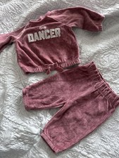 Nutmeg Pink Velour 2pc Sweatshirt & Trousers Set 0-3 Months Dance