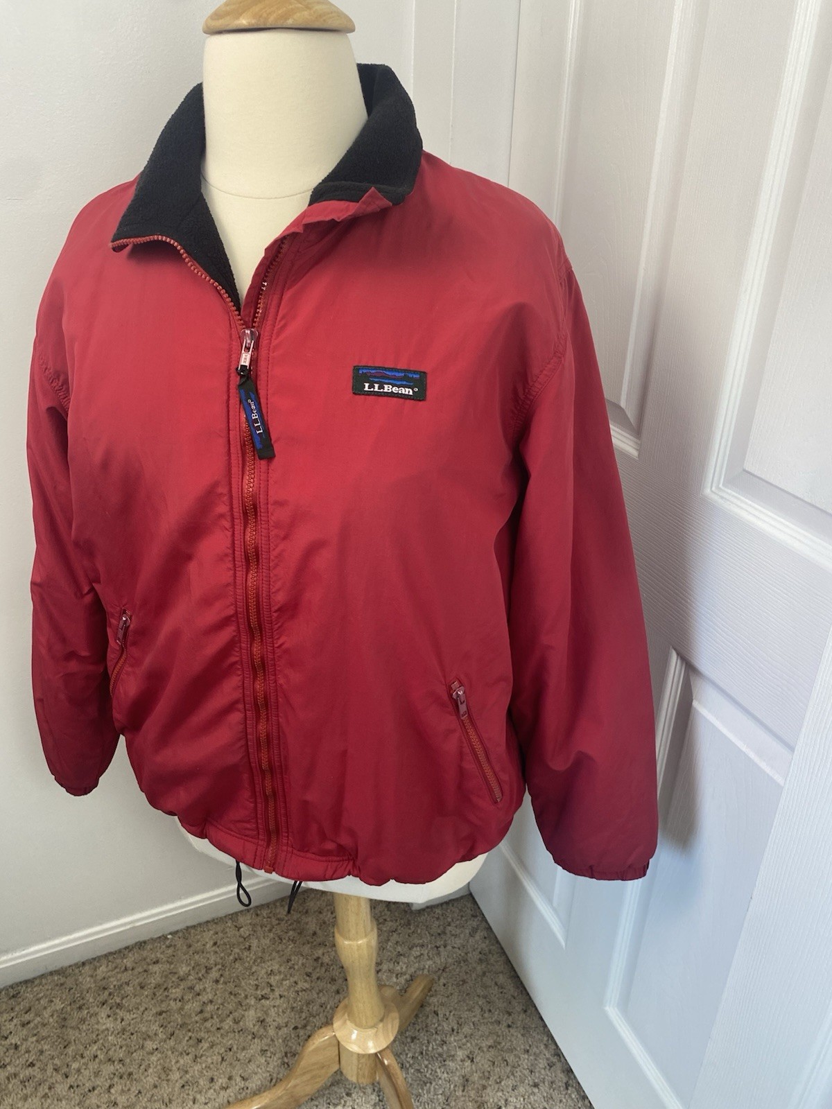 Vintage LL Bean XL Women’s Red Warm Up Bomber Jacket 90’s Full Zip Fleece Lined