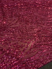Fuchsia Sequin Vine Mesh Fabric  All-Over Sequin Embroidered Net For Dress