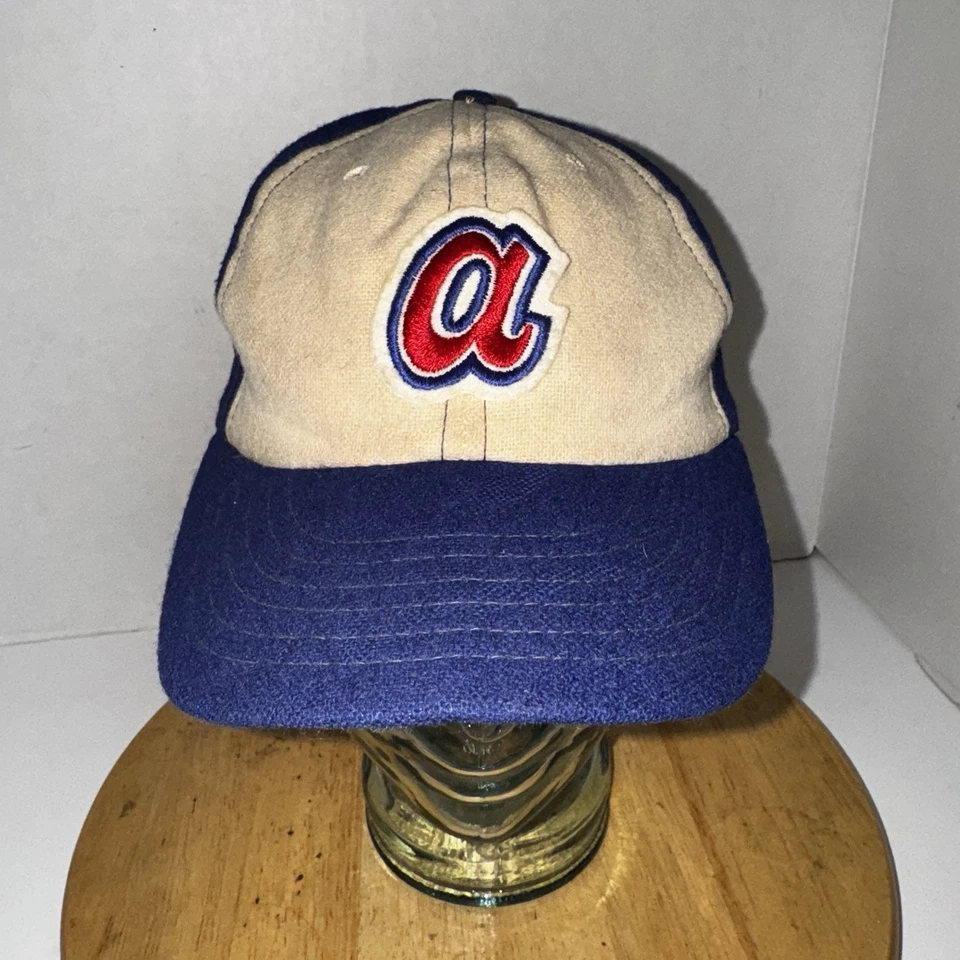 Vintage Atlanta Braves 70s 80s Cap Wool Blue Cream Elastic Back Green Brim - Image 2 of 4