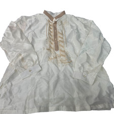 Filipino Barong Tagalog 3XL Ivory Embroidered Formal Wedding Shirt Long Sleeve