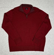 UNTUCKit Sweater Mens Large Red Extra Fine Merino Wool Quarter Zip Pullover