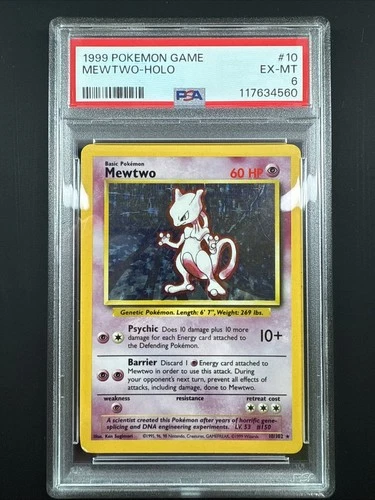 1999 POKEMON GAME BASE SET UNLIMITED 10 MEWTWO-HOLO PSA 6 EX-MT