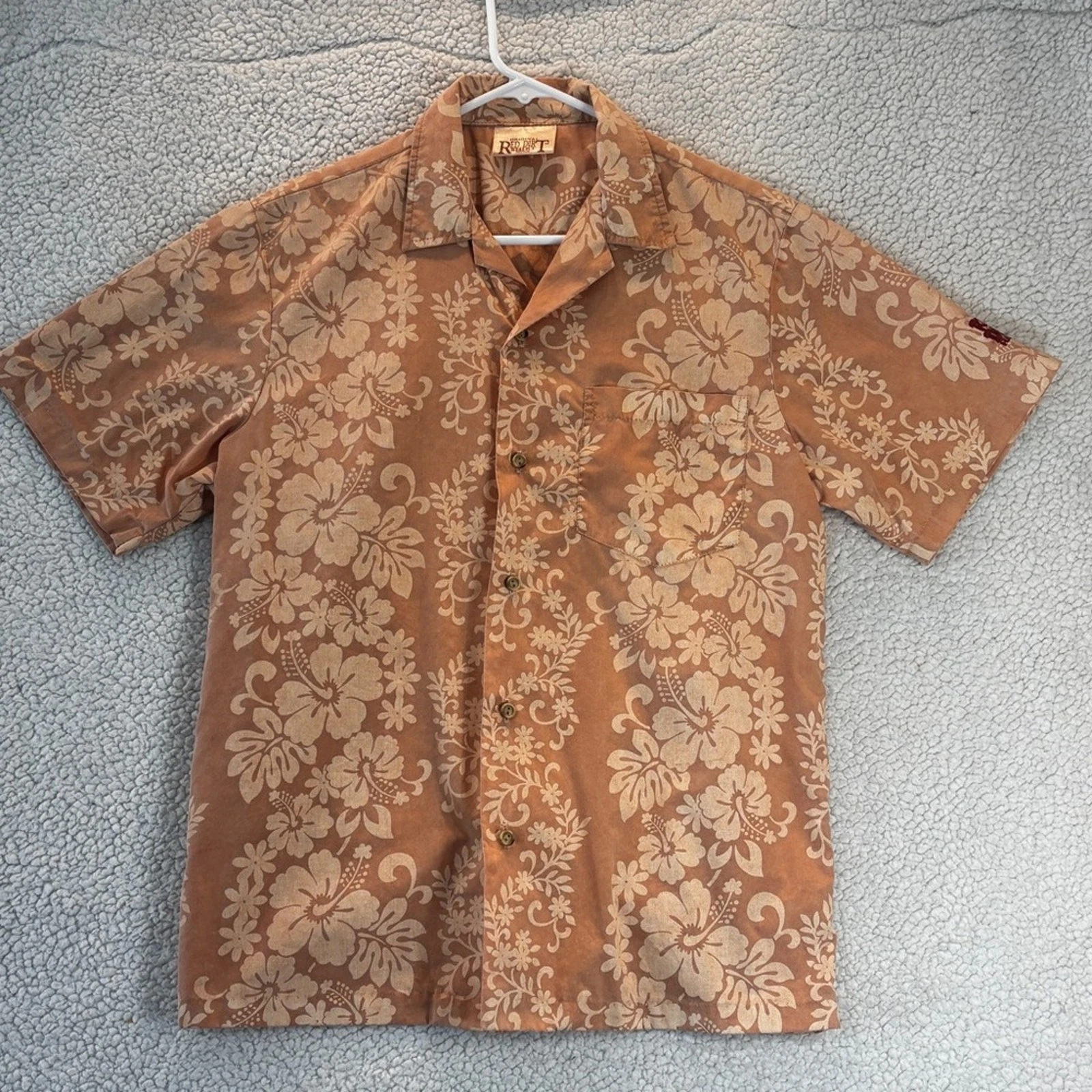 Vintage Red Dirt Shirt Hawaiian Floral Button Down Med USA 100% Cotton