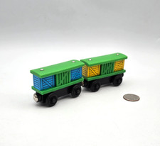 Thomas Friends Wooden Railway Train Tank Engine - Green Box Car Lot x2 - 2000