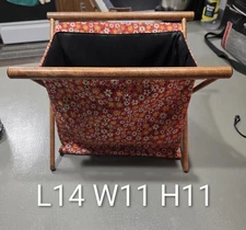 Vintage Floral Folding/Collapsible Sewing Knitting Yarn Basket Wood Frame