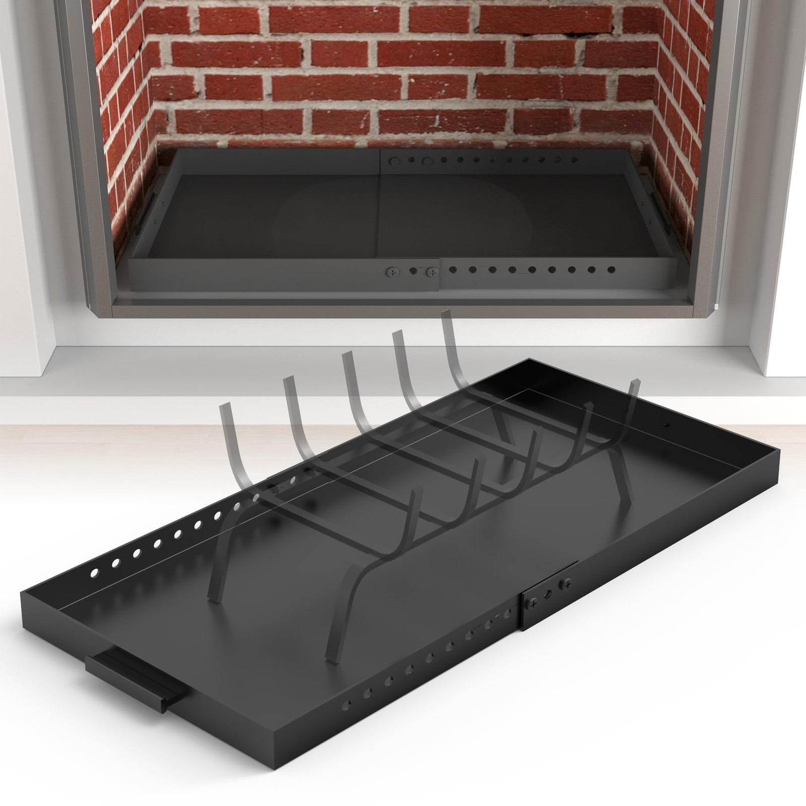 Jade Expandable Fireplace Tray, Galvanized Steel Fireplace Ash Pan with Handl...