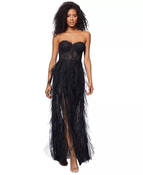 chinese dress ladies Betsy & Adam Long Sateen Corset Lace Back Women's Dress Teal : 8 main image 1