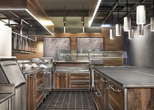 7x5ft Fabric Modern Kitchen Backdrop Restaurant Kitchen Interior Stainless Ov...