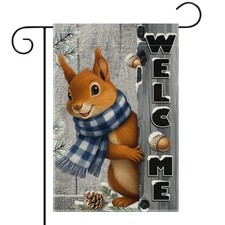 12 x 18 Inches Welcome Squirrel Christmas Garden Flag   Double-Sided Linen