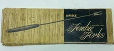 Vintage MCM STAINLESS STEEL Set of 6 FONDUE FORKS w/Wooden Handles Original Box