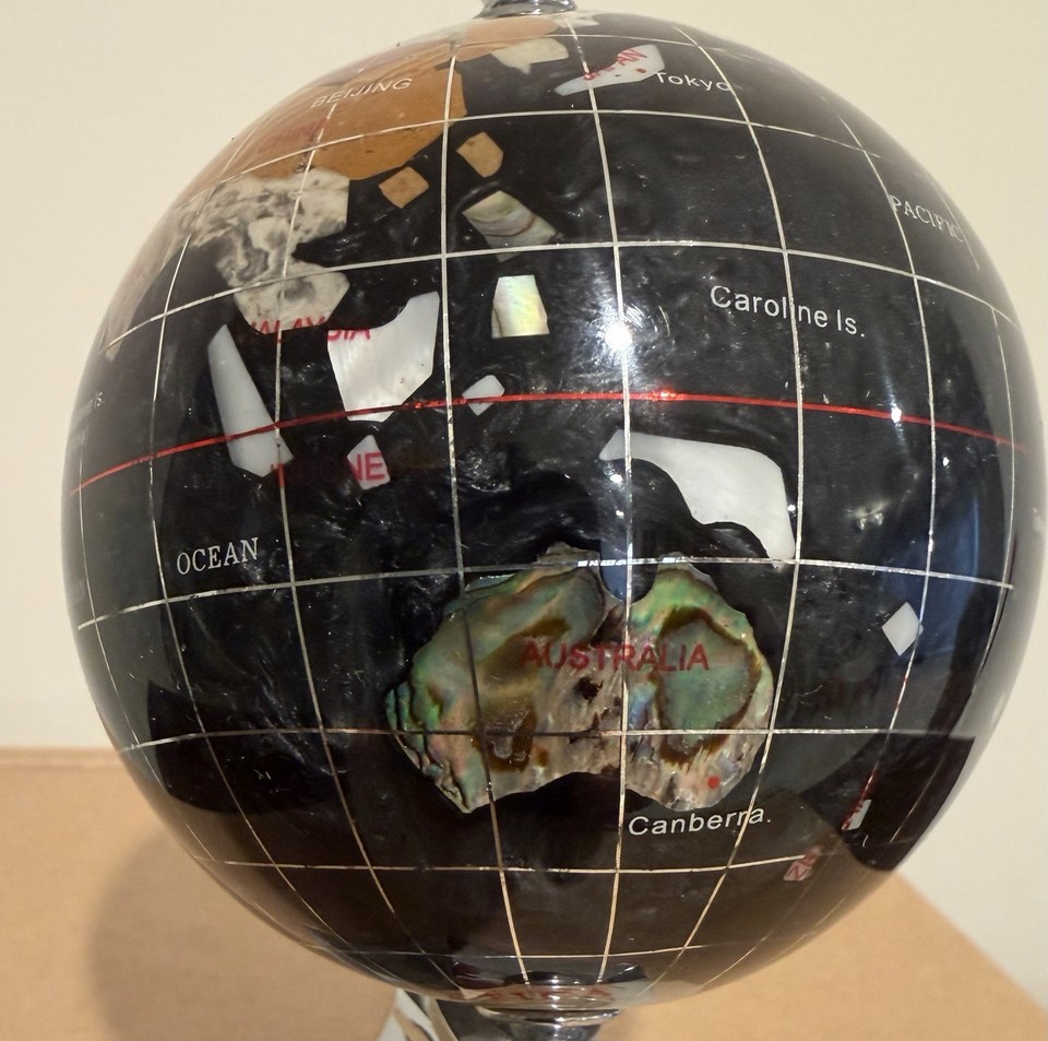 Vintage Gemstone World Globe 5.5 Inlaid Semi Precious Lapis Stones READ