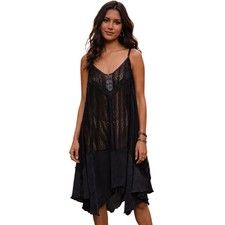 POL Black Lace Boho Sheered Sleeveless Dress Tunic Women's Oversized Small