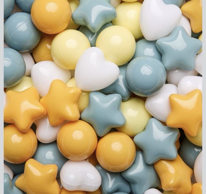 BPA-Free Non-Toxic Ball Pit Balls w/ Stars & Hearts, Blue/Yellow/White 200ct