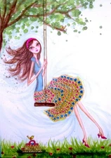 Papyrus Bella Pilar Glitter Girl on Swing Blank Any Occasion Greeting Card RARE