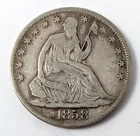 1858 O Liberty Seated Half Dollar 50C F Fine Details - Scratches on Reverse