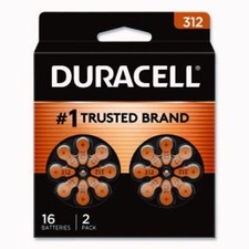 Duracell Size 312 Hearing Aid Batteries Zinc-Air 16 Pack