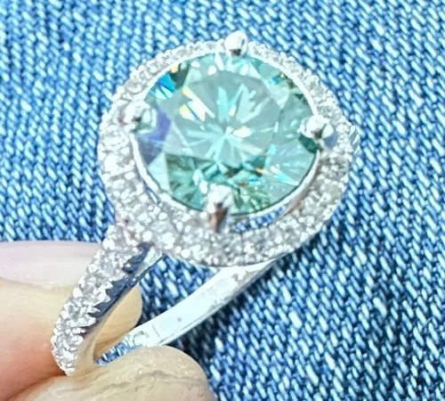 2.5 Ct Blue Round Cut Moissanite Halo Engagement Ring Sterling Silver Size 7