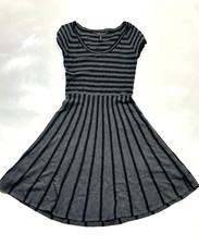 BCBGMAXAZRIA Black & Gray Stripe Short Sleeve Sweater Dress Size Small