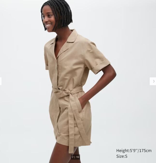 Uniqlo Women's Button Up Linen-Blend Short-Sleeve Romper XS Uniqlo Women's Button Up Linen-Blend Short-Sleeve Romper XS