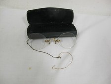 ANTIQUE EYE GLASSES W CHAIN  10-12 KS TIC TITE  GOLD SPECTACLES W CASE 