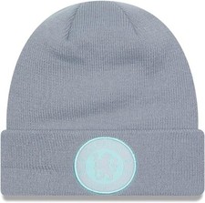 Chelsea FC Official Cuffed Skull Knitted Beanie Hat Grey Blue