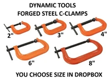 DYNAMIC Tools 2", 3", 4", 6", 8" Drop Forged Steel C-Clamp Black/Orange Hi-vis