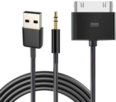 30 Pin to AUX USB, 30 Pin Charger Dock to 3.5mm Car AUX Audio USB Charger Cab...