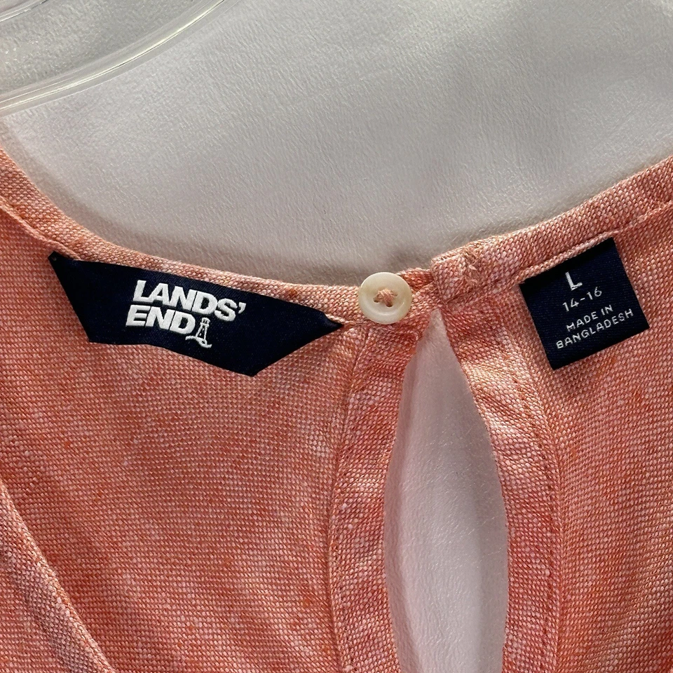 Vestido LANDS END L 14 16 Melocotón Lino Bolsillos Columpios Cerradura Sin Mangas Cerradura Foto 4 de 4