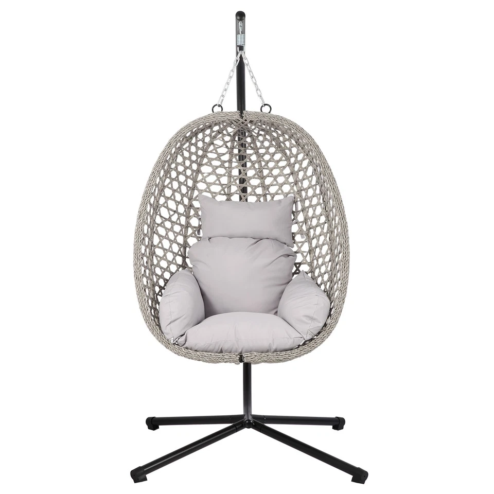 Hanging Egg Chair w Stand Rattan Wicker Swing Chair w Cushions 4 Indoor/Outdoor - image 3 of 4
