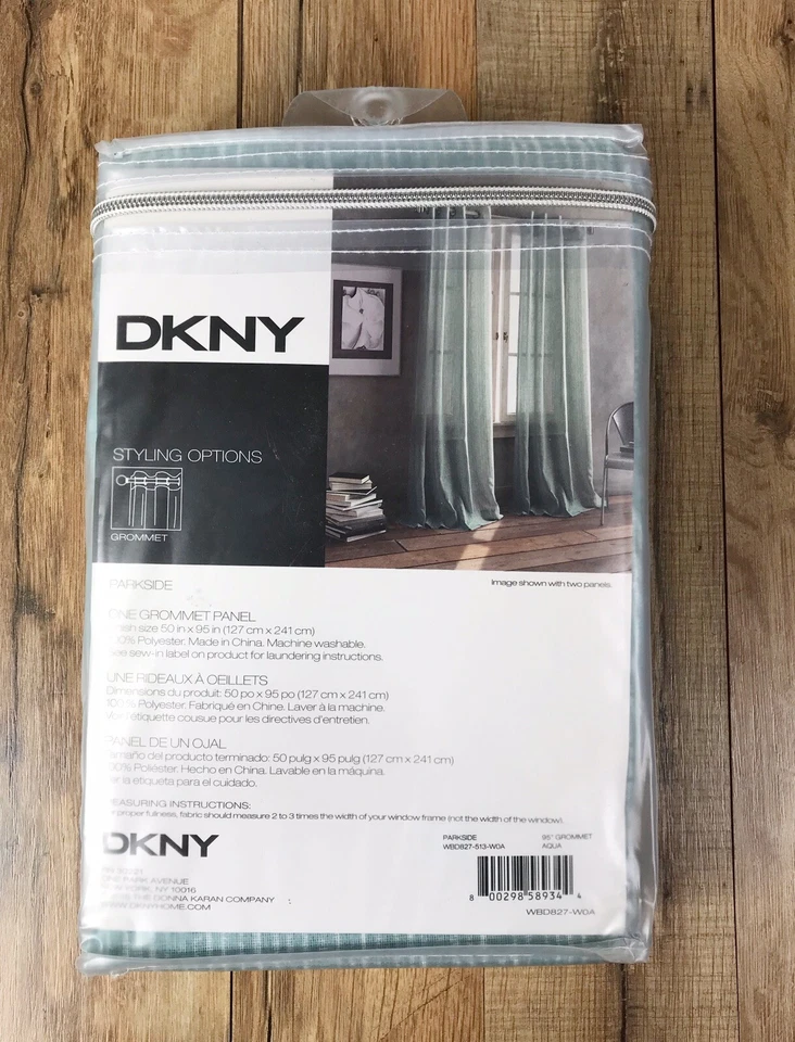 "Panel de cortina de ventana DKNY Parkside Grommet 95"" Aqua nuevo caja abierta" Foto 2 de 2