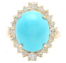 8.10 Carats Natural Turquoise and Diamond 14K Solid Yellow Gold Ring