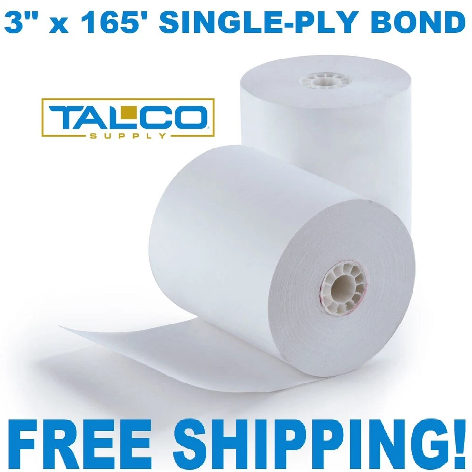 TALCO SUPPLY (50) 3" x 165' BOND POS RECEIPT PAPER ROLLS ~FAST FREE SHIPPING~