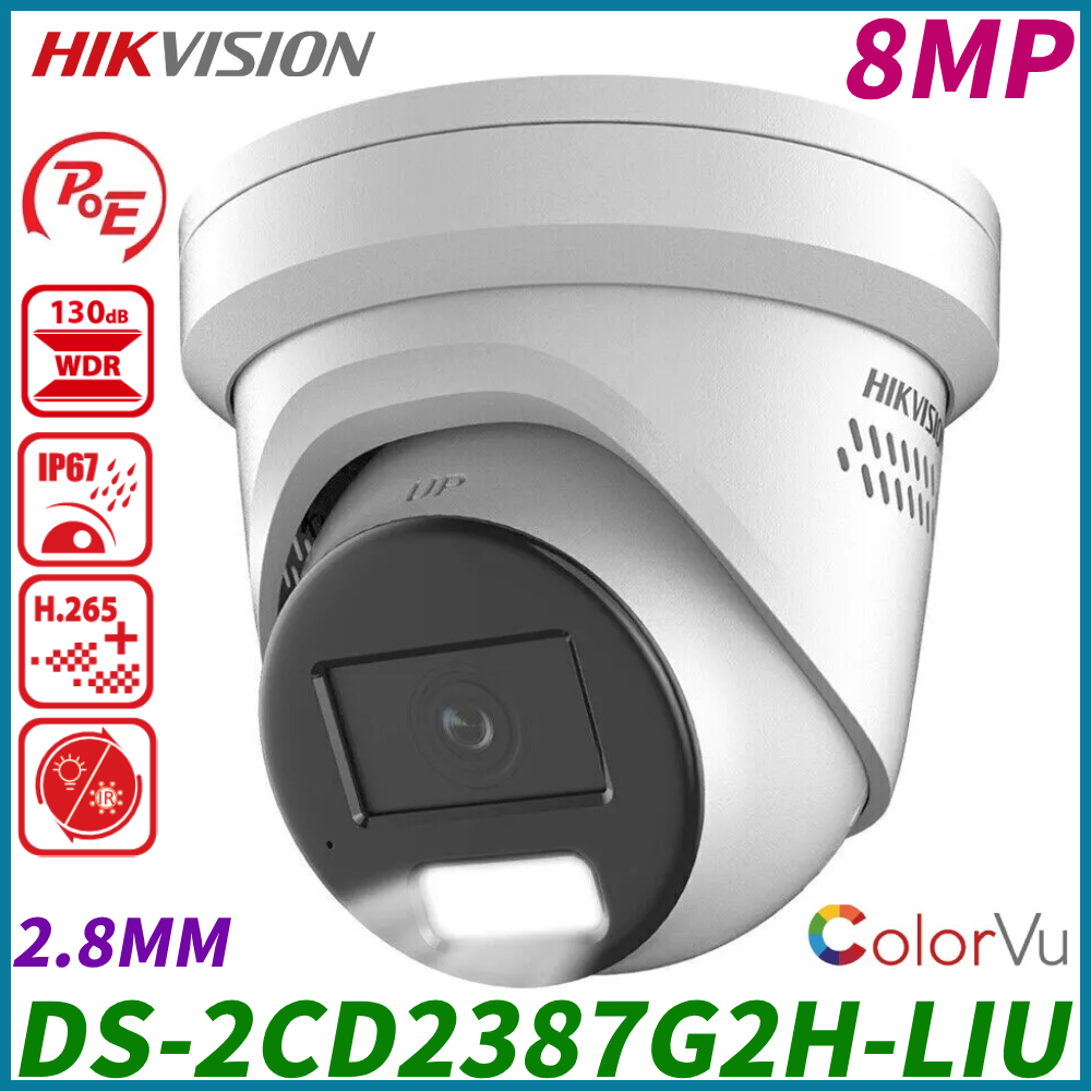 Hikvision DS-2CD2387G2H-LIU 8MP 4K ColorVu AcuSense IP Camera PoE Smart-lights