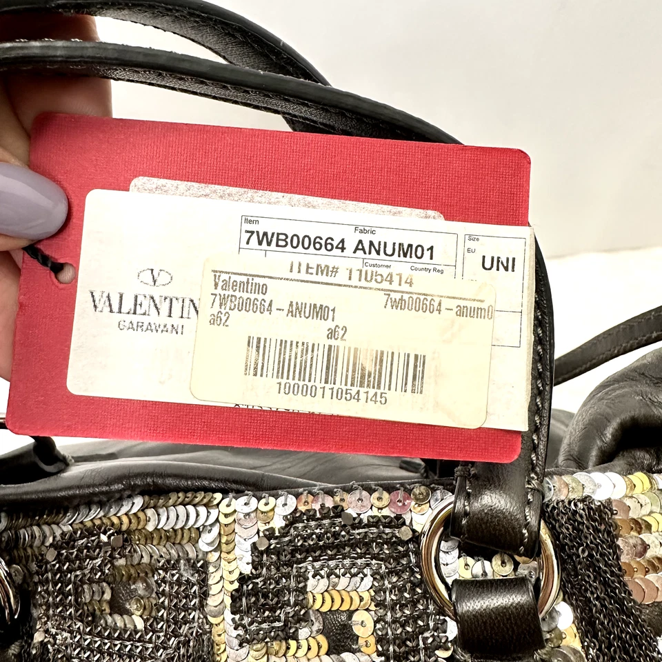 Bolso para mujer Valentino Garavani de cuero gris oscuro con lentejuelas precio de venta sugerido por el fabricante 3495 USD Foto 4 de 4