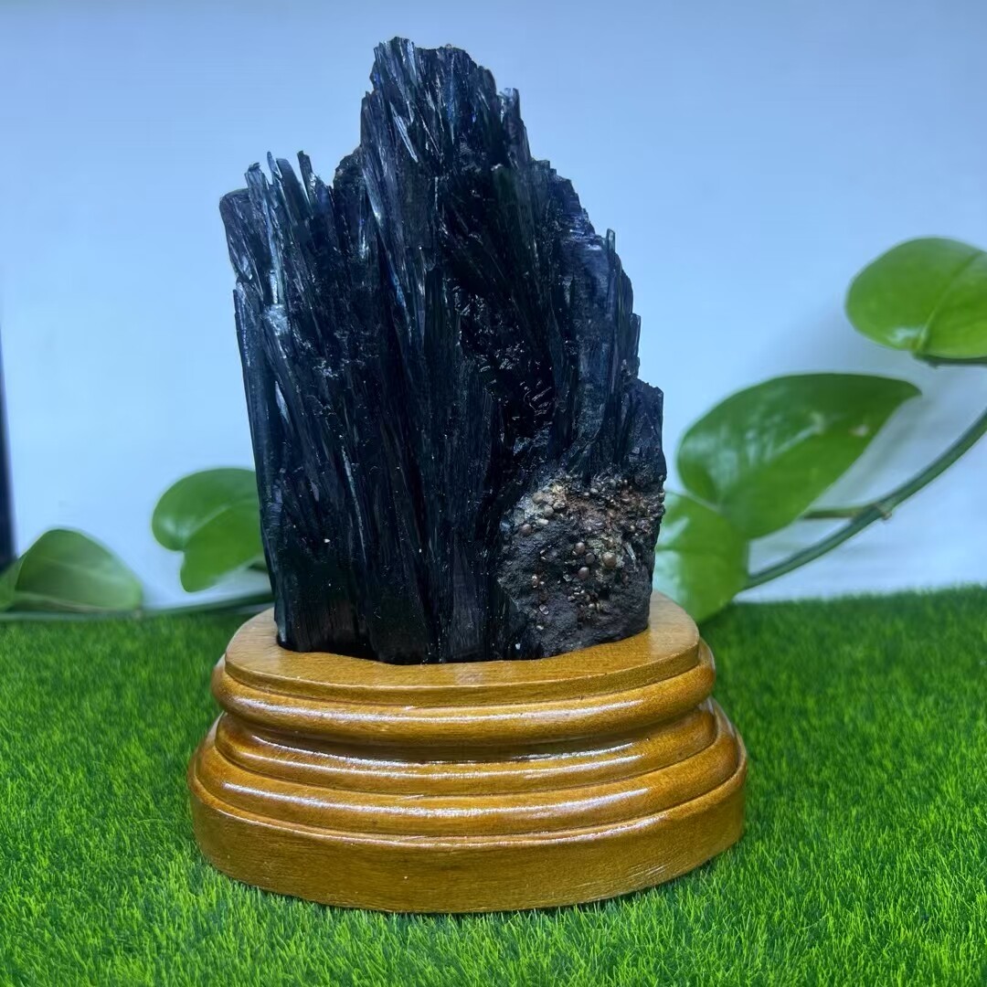 1.26LB Top Natural Azurite Quartz Crystals Specimen Reiki Healing decorate+stand