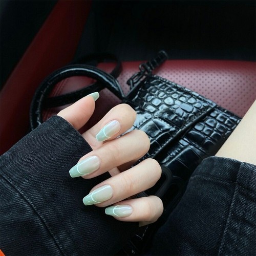 reen Gradient Fake Nails Ballerina French False Press On Nails Extension Tips