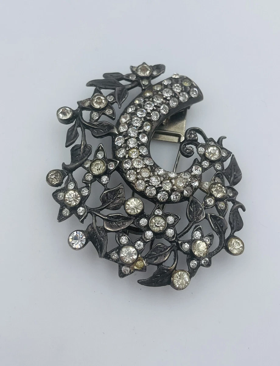 Eisenberg Original Vintage Sterling Silver Rhinestone Flower Vine Brooch Pin