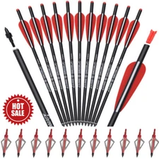 20-Inch 12Pcs Carbon Shaft Crossbow Arrows, w/ Hunting 12Pcs 100Grain Broadheads