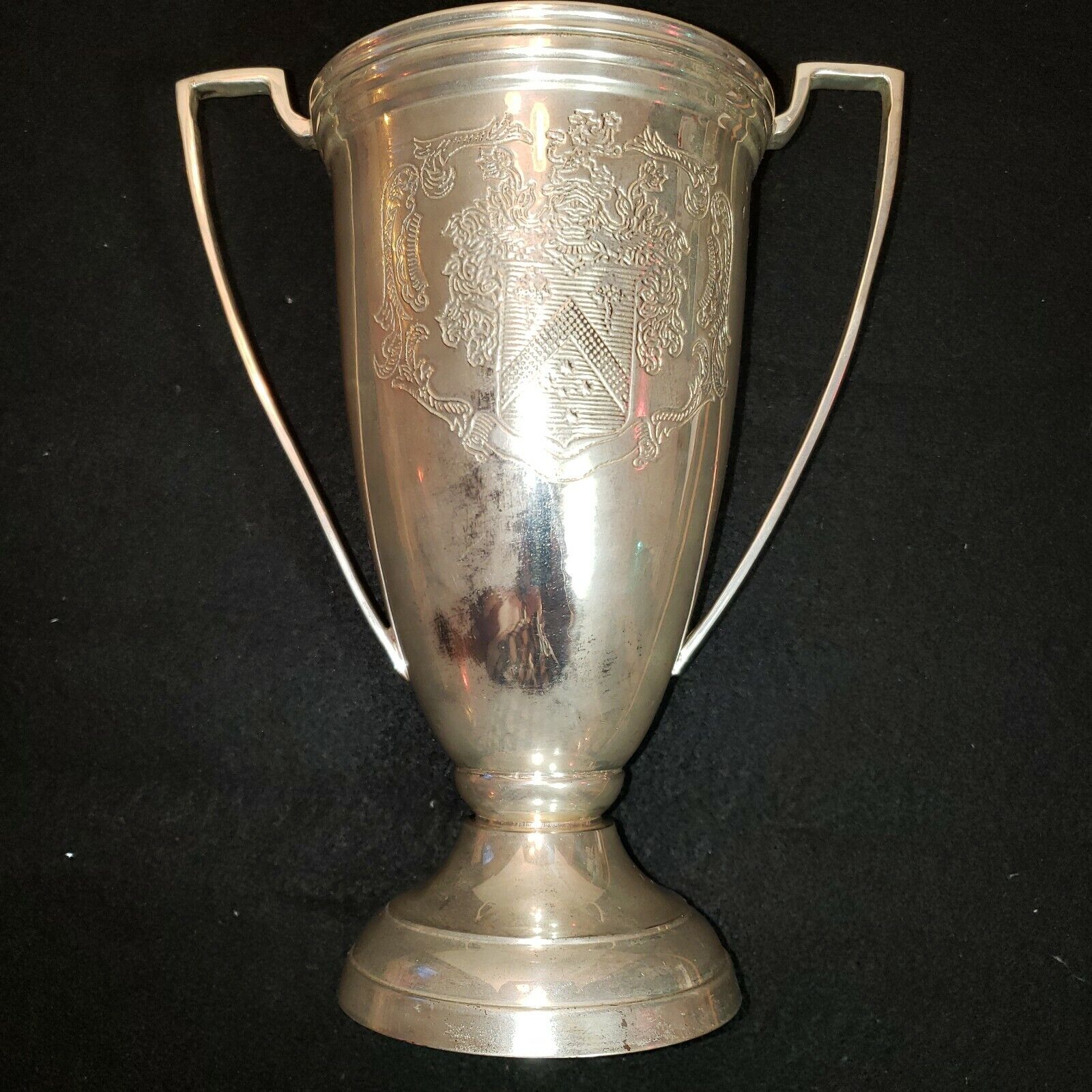 VTG Loving Cup Trophy 10" Tall 8" Wide Embossed Double Handled Weighs 1LB 9OZ