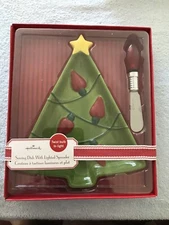 VINTAGE Hallmark Christmas Tree Shaped  Serving Dish And Spreader NEW
