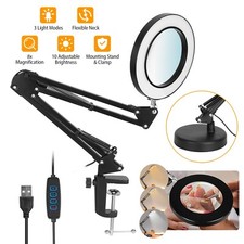 Magnifier LED Lamp 8X Magnifying Glass Table Light Reading Lamp w/ Clamp Base