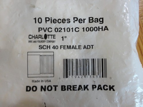 Lot of 10 Charlotte 1" PVC FEMALE ADAPTER Schedule 40 Slip Socket x FPT Thread - Picture 2 of 7