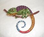 Rhinestone Chameleon Pin Brooch New Goldtone Multicolored Crystal