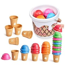 Ice Cream Red Learning Bucket Set 20 ice cream scoops 10 ice cream cones 
