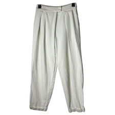 Oak + Fort Pants Women 4 Ivory Linen Blend Pleated Crossover High Waist Preppy