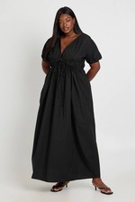Boohoo Plus Ruched Tie Front Maxi Dress - Black Size 16 Plus NWT