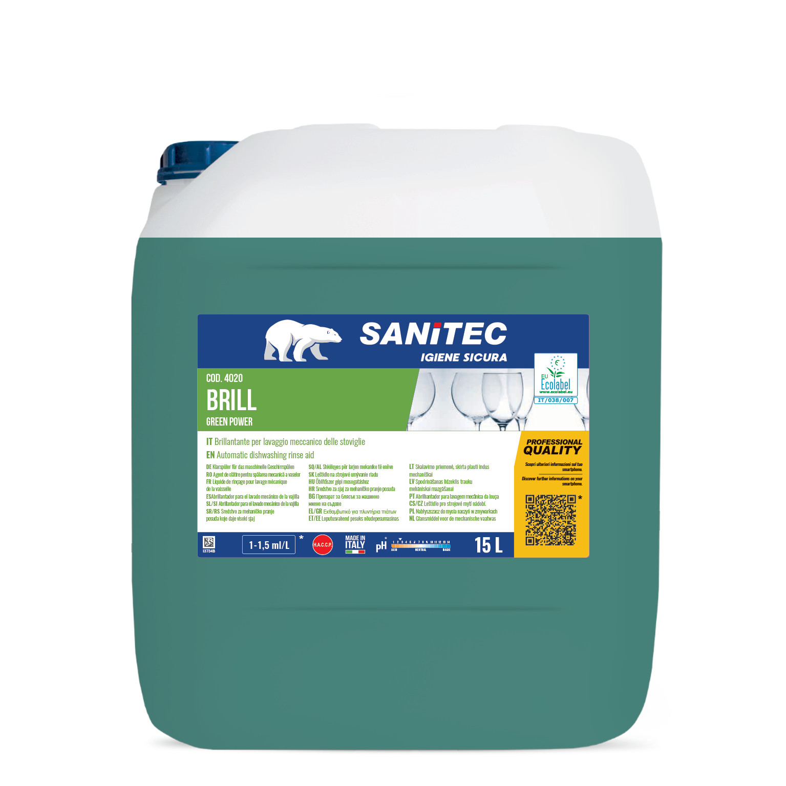 Additivo Brillantante Sanitec Brill Green Power 15L - Linea HACCP